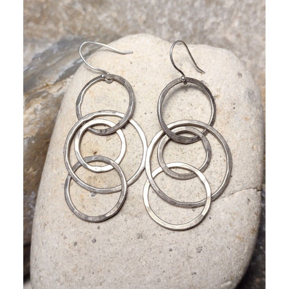 Sterling Silver Hammered Multi Hoop Dangle Earrings